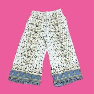 Joie Floral Print Linen Cropped Wide Leg Pull On Pants Multicolored Sz M